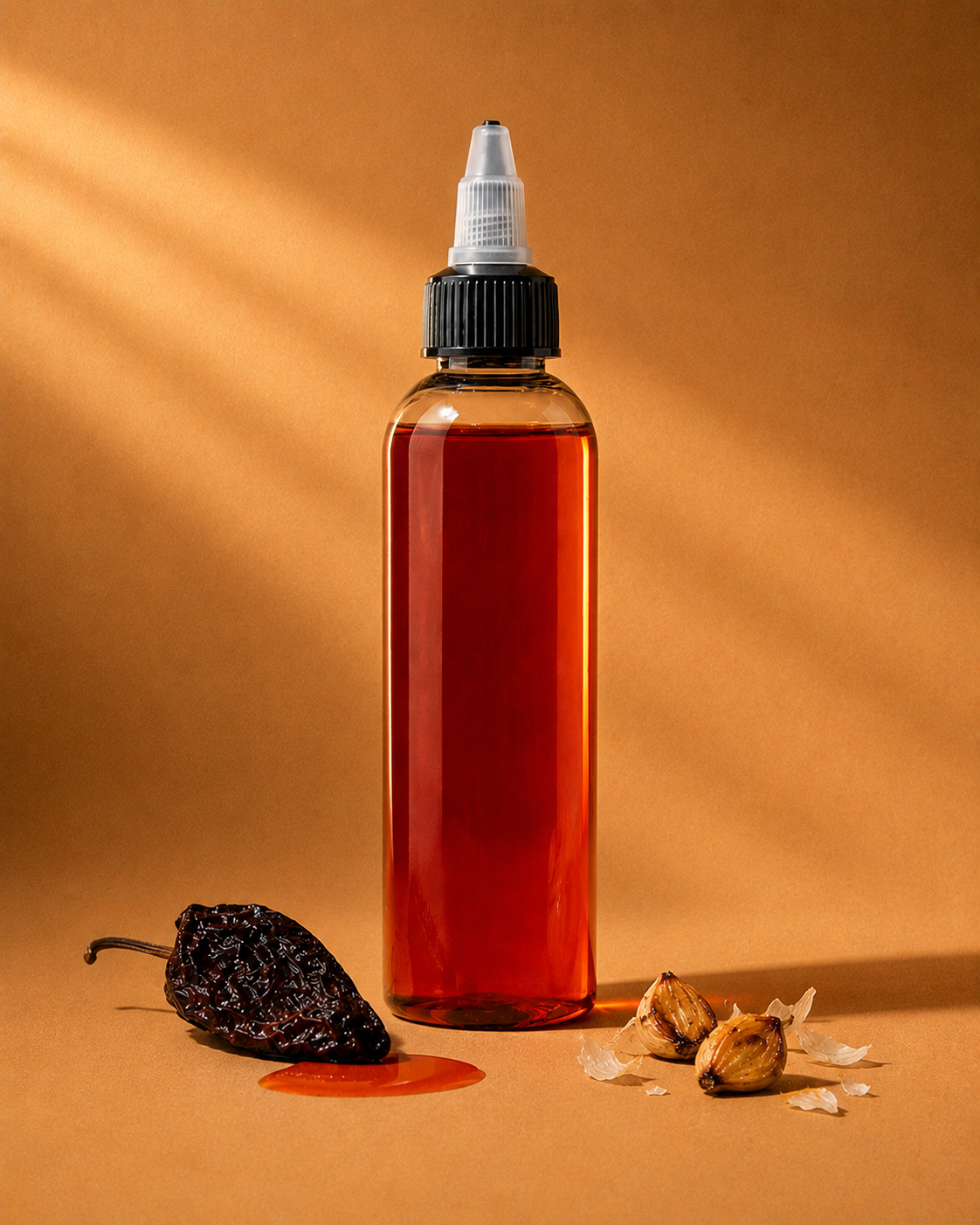 Vaquero Cooking Oil First Pour bottle on an orange backdrop