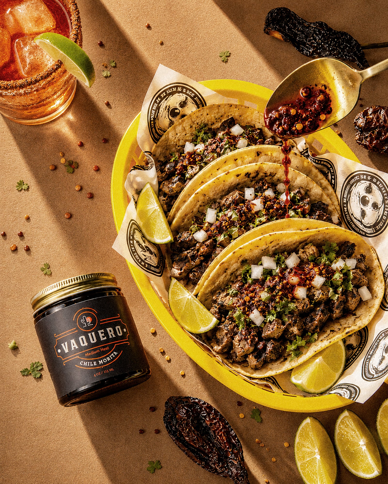 Vaquero Chile Morita with street tacos